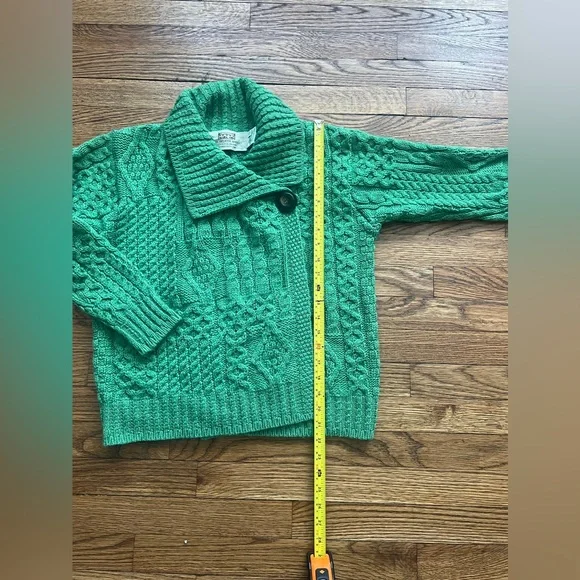 Green Aran Sweater Market Patchwork Cardigan with Collar - Picture 4 of 5
